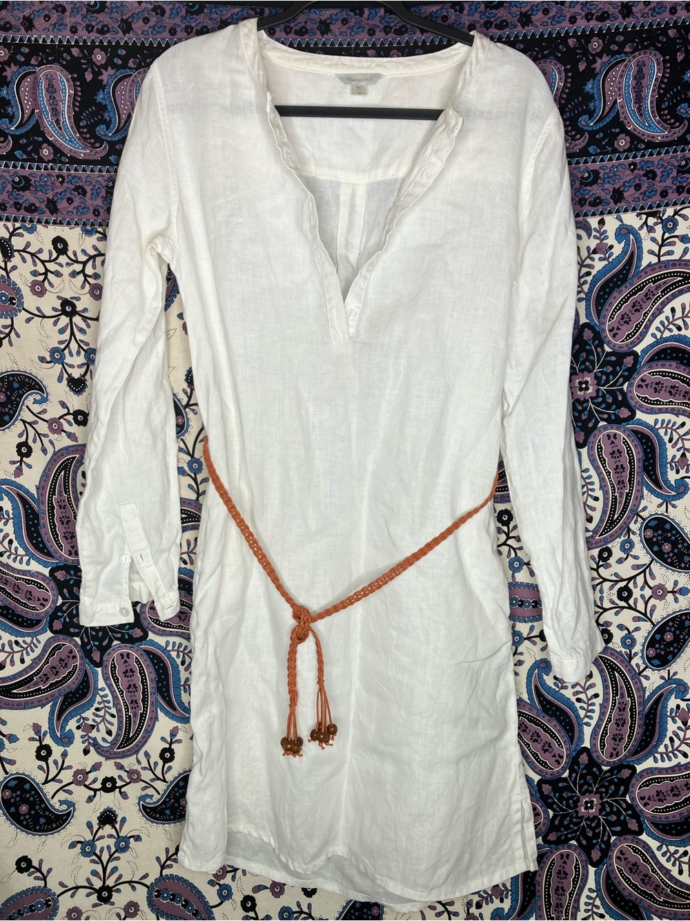 Garnet hill 100% linen belted dress 6